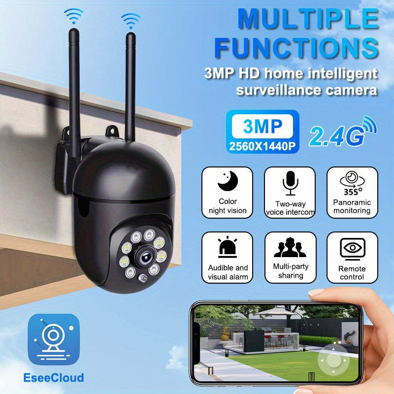 3MP HD Indoor Outdoor Security Camera with WiFi Night Vision Auto Tracking and Alarm