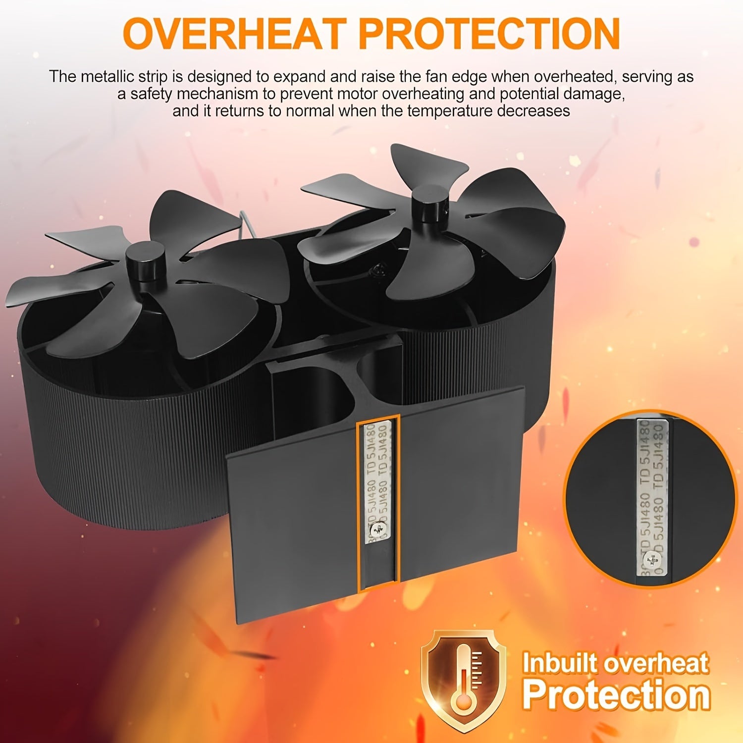 12-Blade Dual Motor yog'och pechoti ventilyatori alyuminiy pechka ventilyatori issiqlik aylanishi uchun