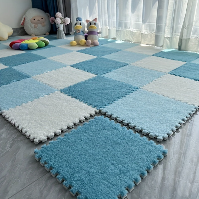 Alfombra de felpa suave con diseño de patchwork para uso en interiores y exteriores