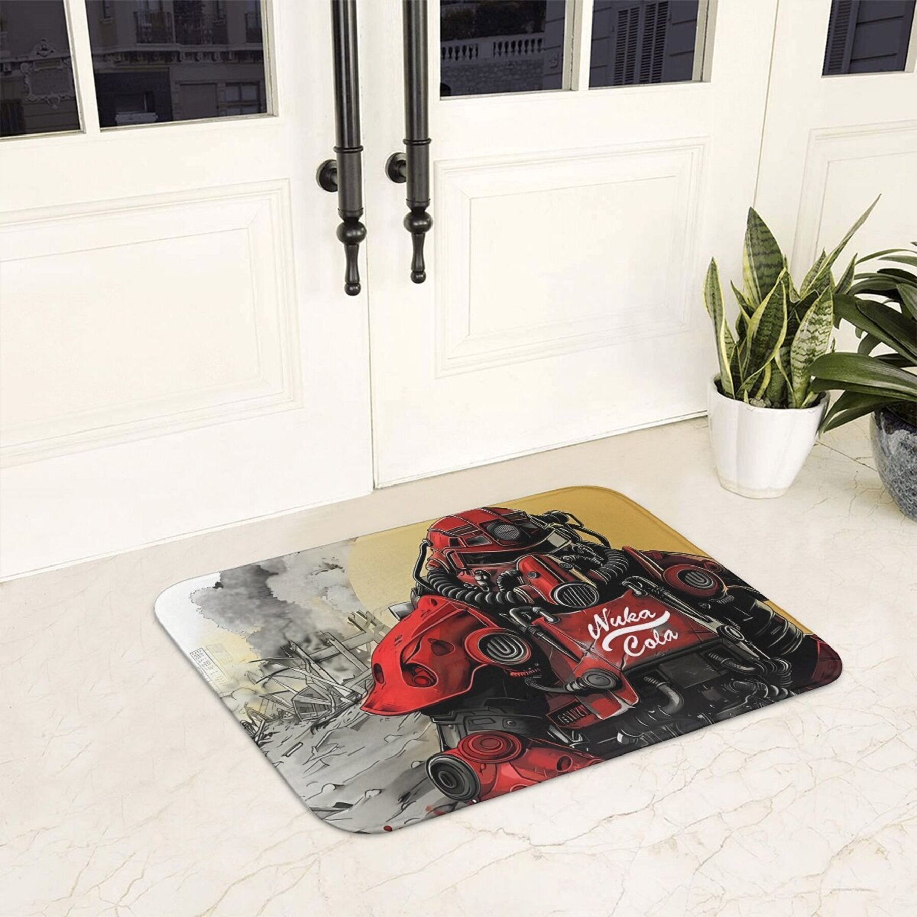 Power Armor Doormat Anti-Slip Entrance Mat Red Orange Polyester Bedroom Bathroom Decor