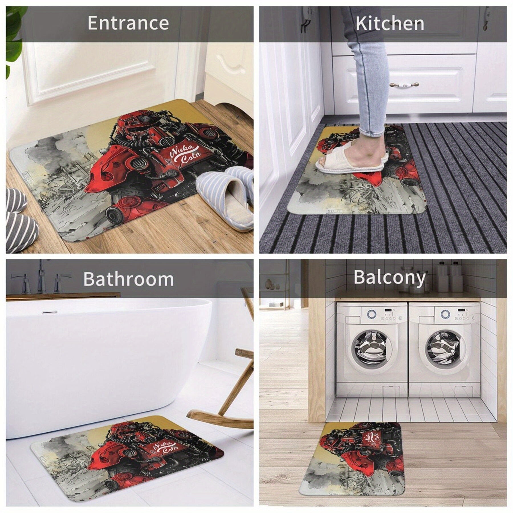 Power Armor Doormat Anti-Slip Entrance Mat Red Orange Polyester Bedroom Bathroom Decor