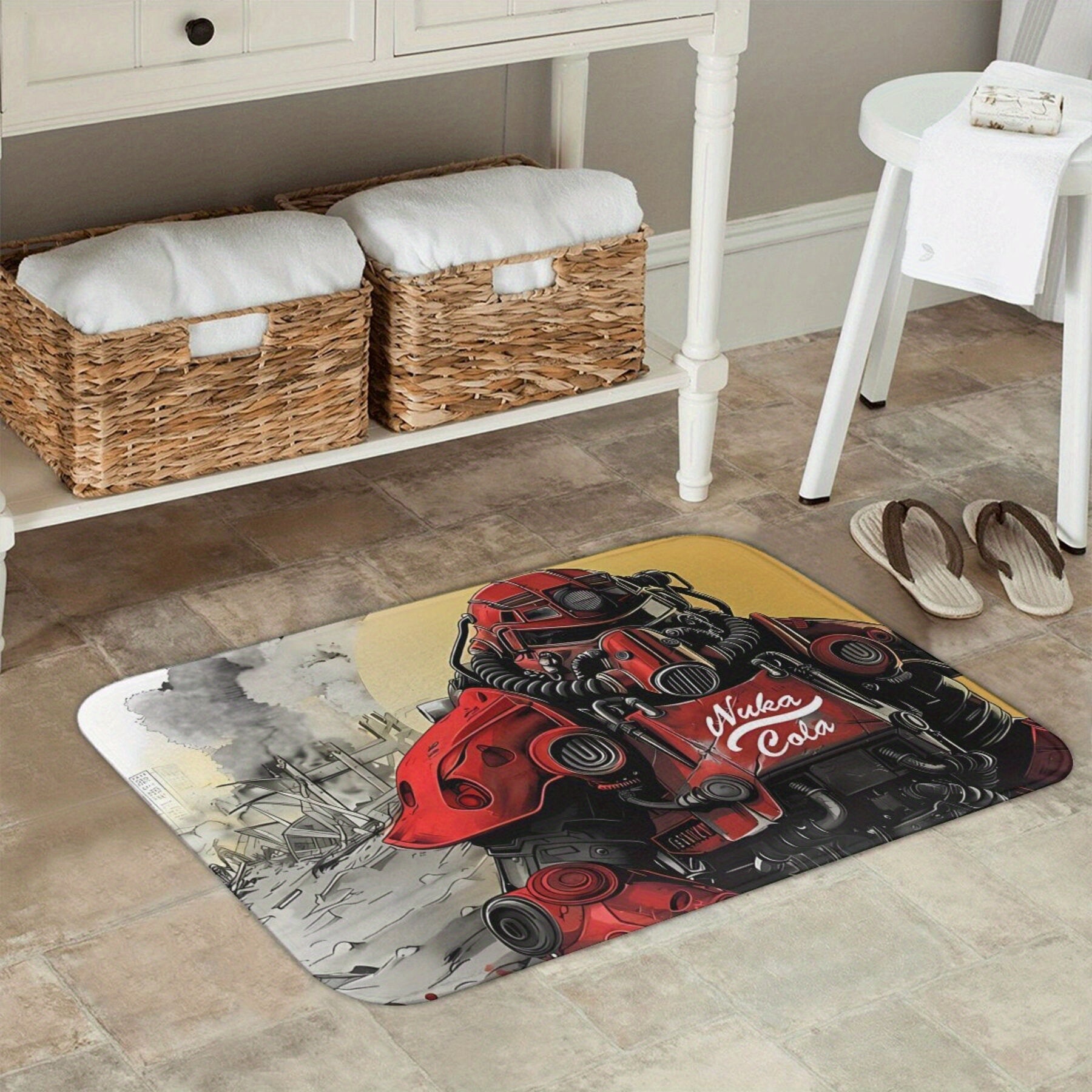 Power Armor Doormat Anti-Slip Entrance Mat Red Orange Polyester Bedroom Bathroom Decor