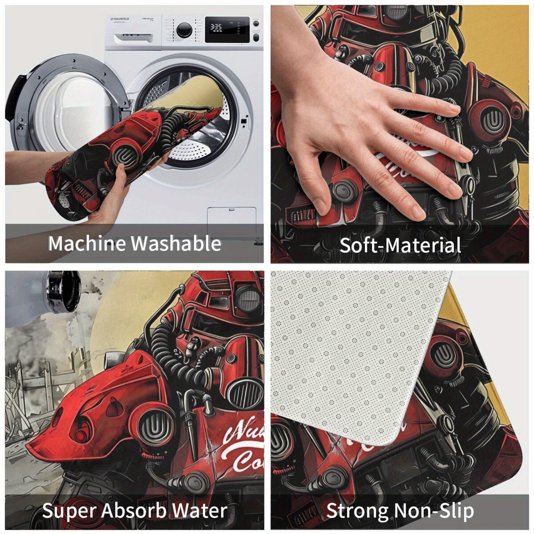 Power Armor Doormat Anti-Slip Entrance Mat Red Orange Polyester Bedroom Bathroom Decor