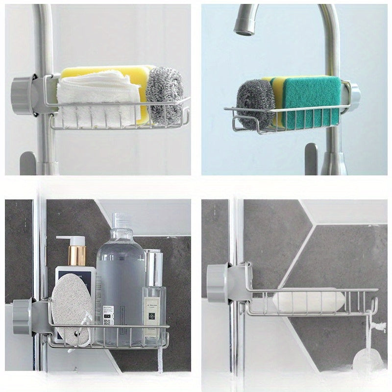 Zinapoyali po'latdan yasalgan kran saqlash tokchasi oshxona cho'kmasi uchun - Gubka va mato ushlagichni o'z ichiga oladi - Elektr energiyasi talab qilinmaydi