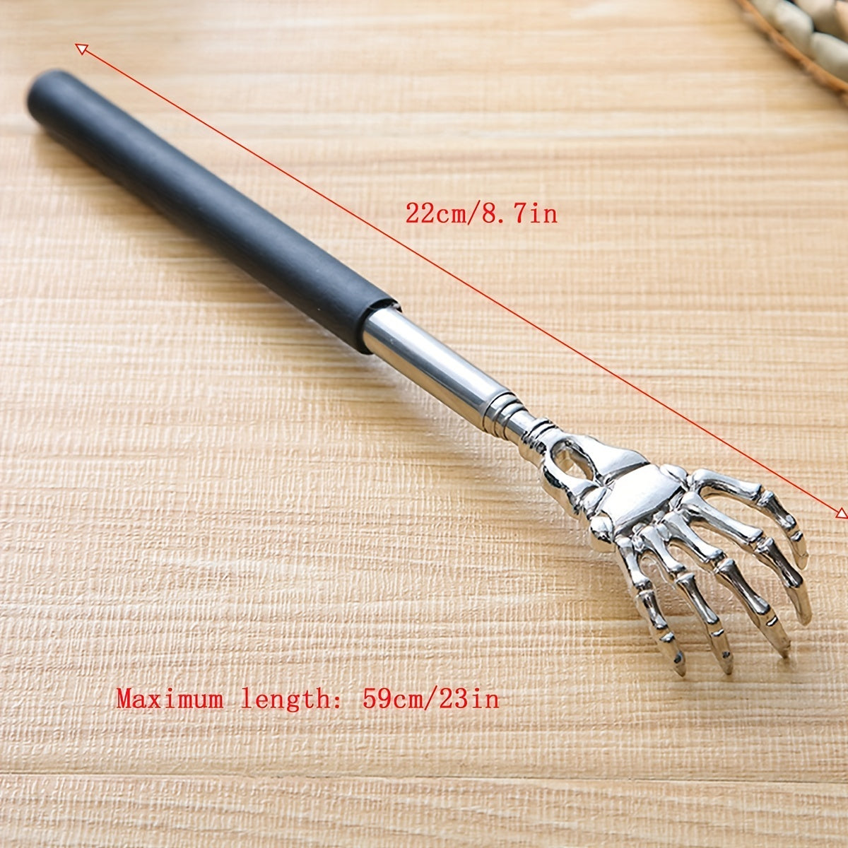 Extendable Stainless Steel Back Scratcher with Skeleton Hand Design, Adjustable Length 19.05cm to 69.85cm