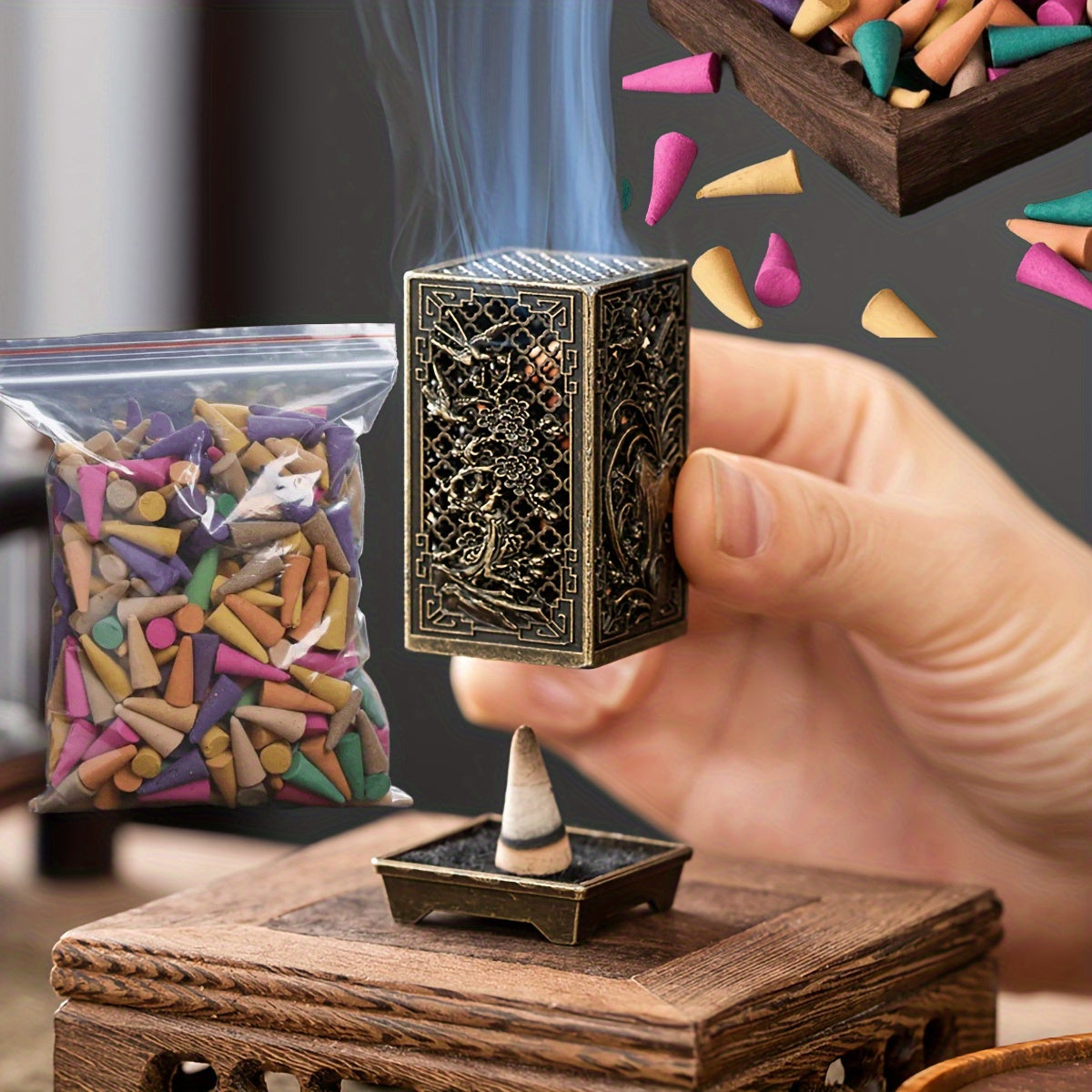 Металлический подставка для благовоний с традиционным китайским цветочным дизайном для домашнего отдыха