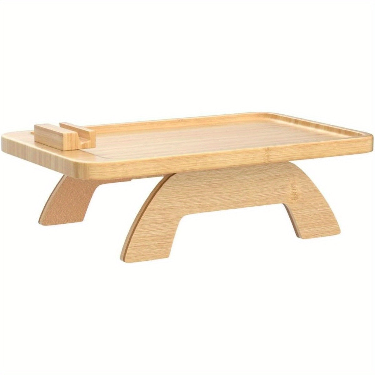 Foldable Bamboo Sofa Side Table with 360° Phone Holder for Snacks and Drinks