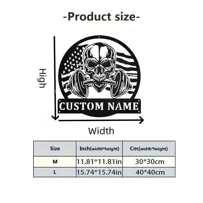 Black Metal Sign with US Flag and Skull Design for Gym Wall Art