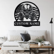 Black Metal Sign with US Flag and Skull Design for Gym Wall Art