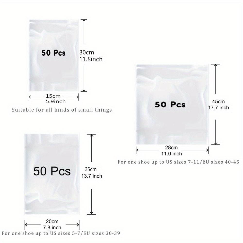 50 Pcs Transparent Waterproof PVC Sneaker Protector Bags, Shoe Wraps