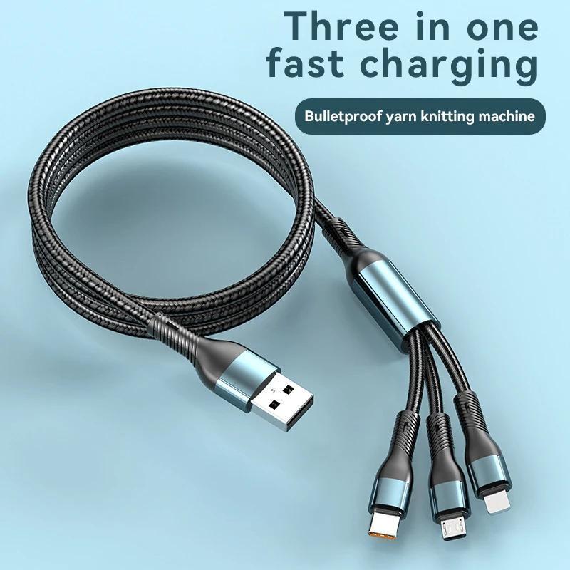 Cable de carga rápida USB 3 en 1 para teléfonos 50-80W Micro USB Tipo C compatible