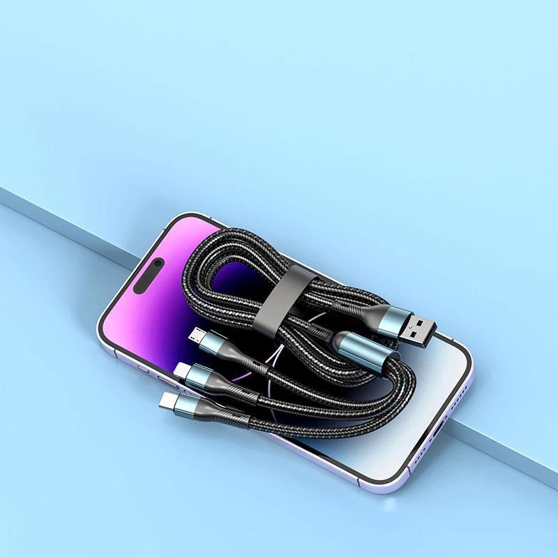 Cable de carga rápida USB 3 en 1 para teléfonos 50-80W Micro USB Tipo C compatible