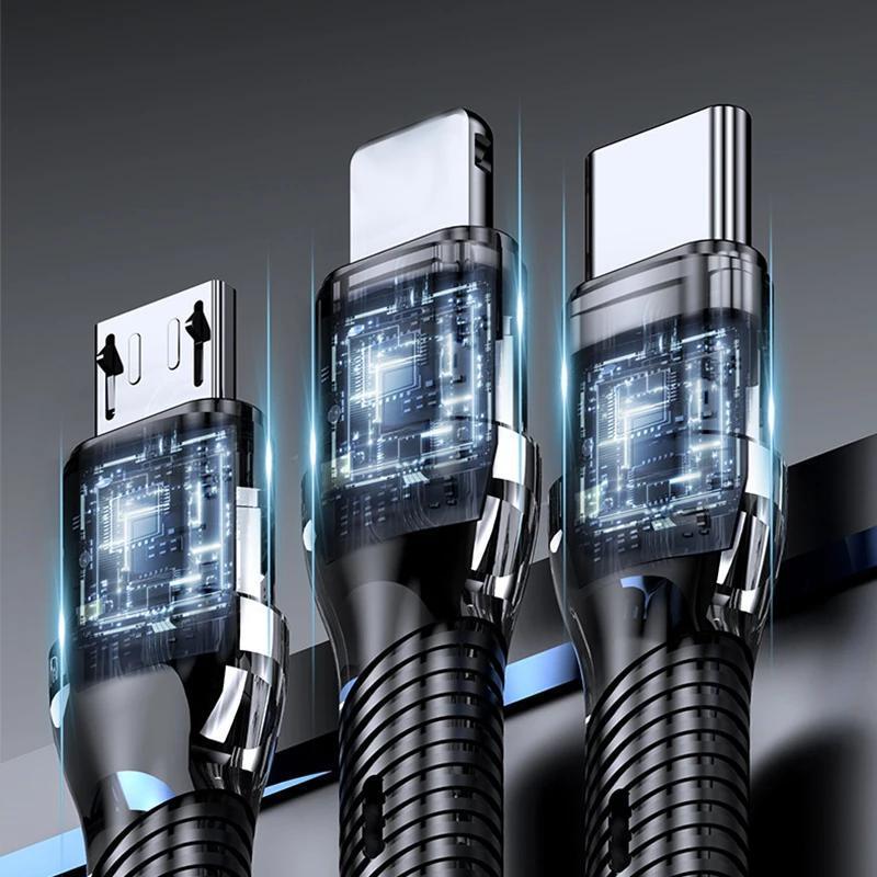 Cable de carga rápida USB 3 en 1 para teléfonos 50-80W Micro USB Tipo C compatible