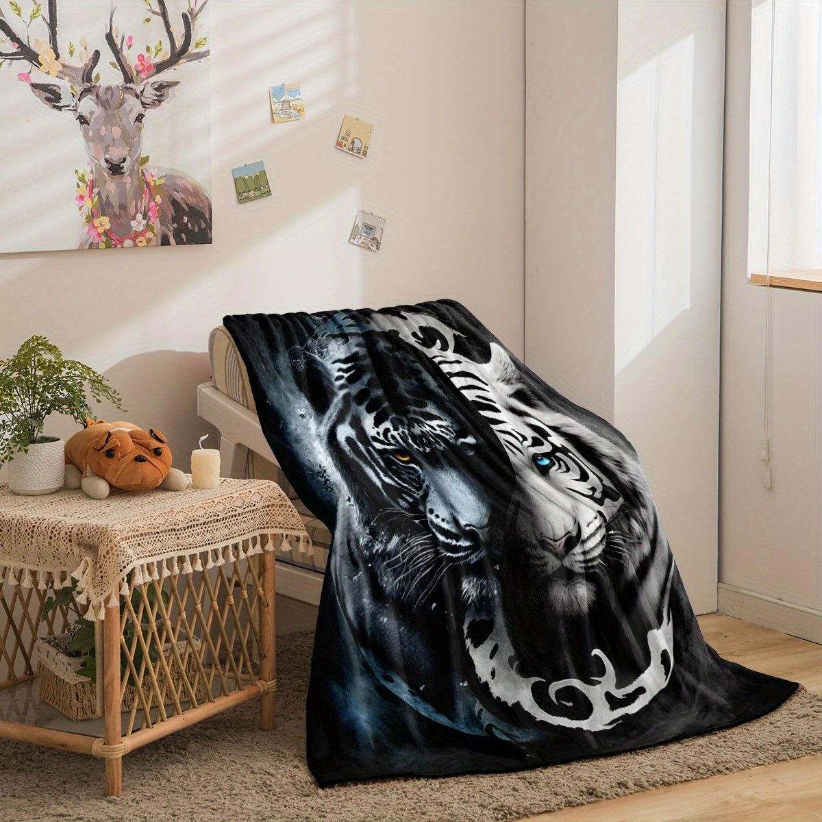 3D Йинь Ян Тигр Фланелевое одеяло из полиэстера мягкое для всех сезонов, для дивана и кровати