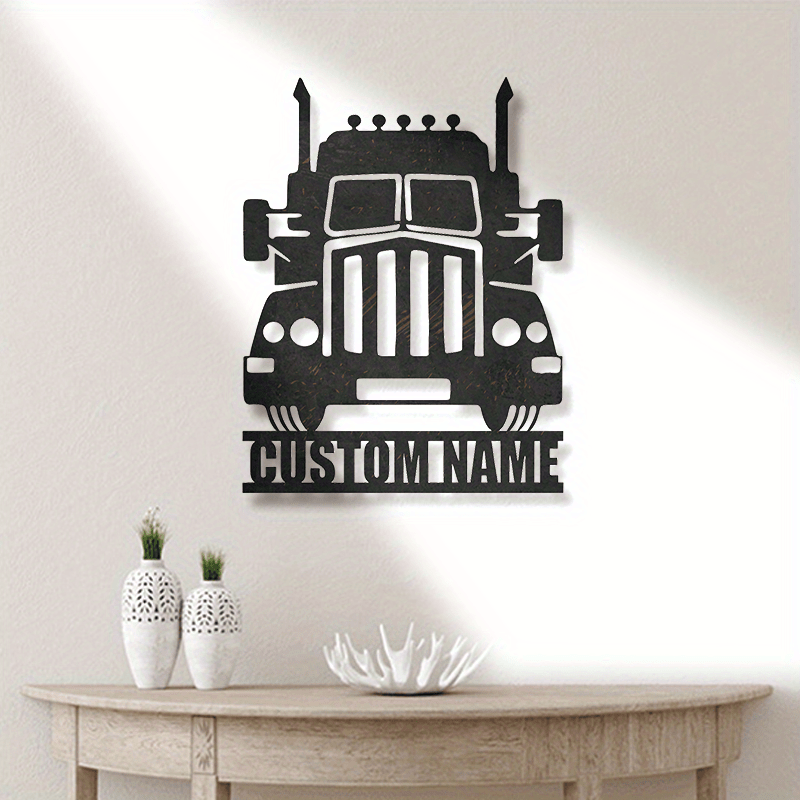 Black Iron Metal Truck Sign with Custom Name Wall Art for Garage and Man Cave Decoration