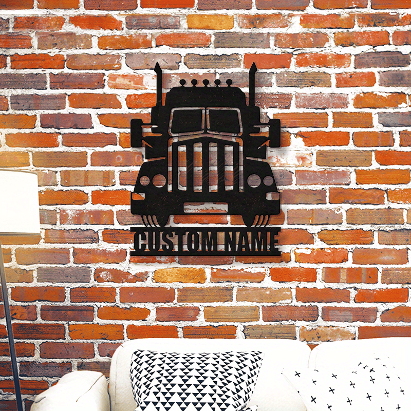 Black Iron Metal Truck Sign with Custom Name Wall Art for Garage and Man Cave Decoration