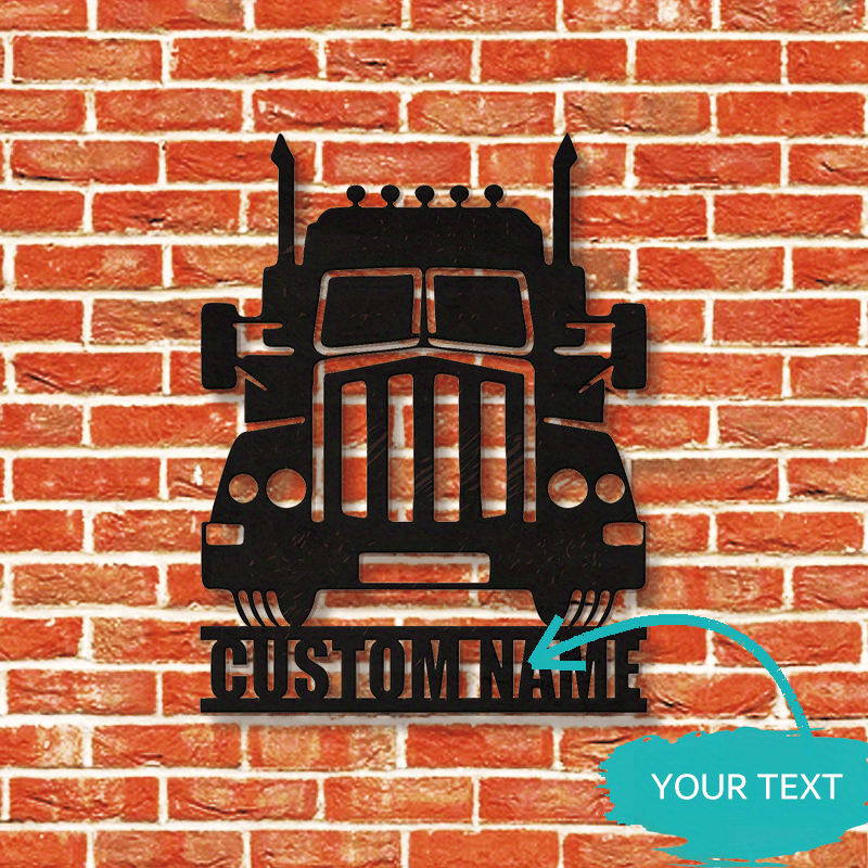 Black Iron Metal Truck Sign with Custom Name Wall Art for Garage and Man Cave Decoration