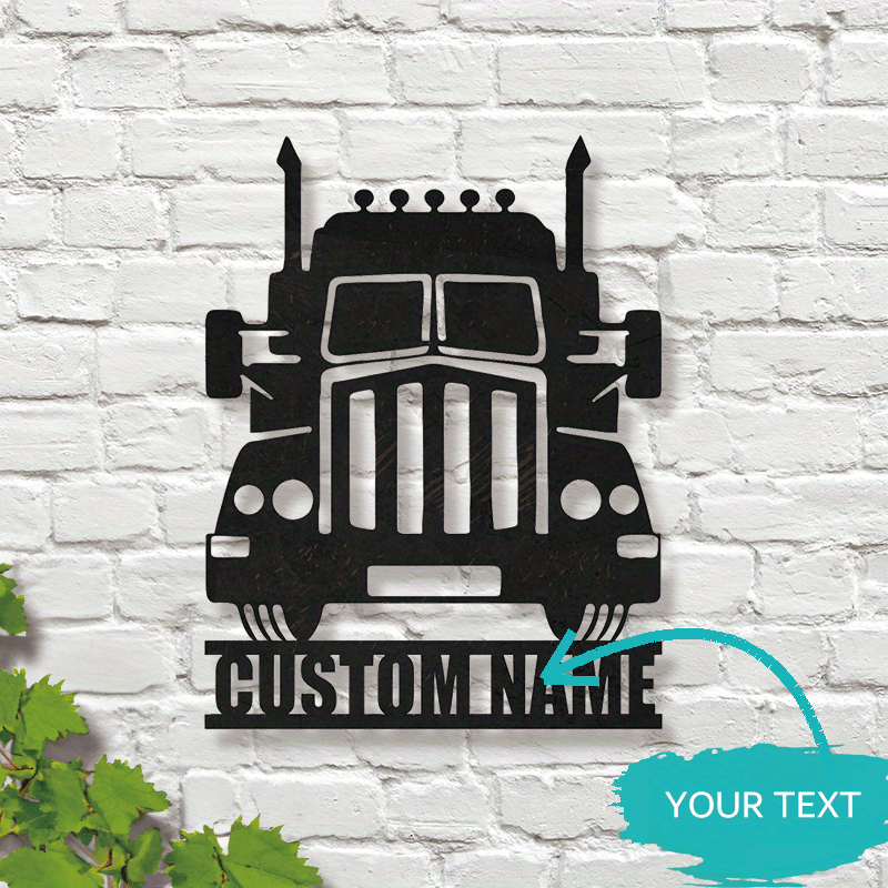 Black Iron Metal Truck Sign with Custom Name Wall Art for Garage and Man Cave Decoration