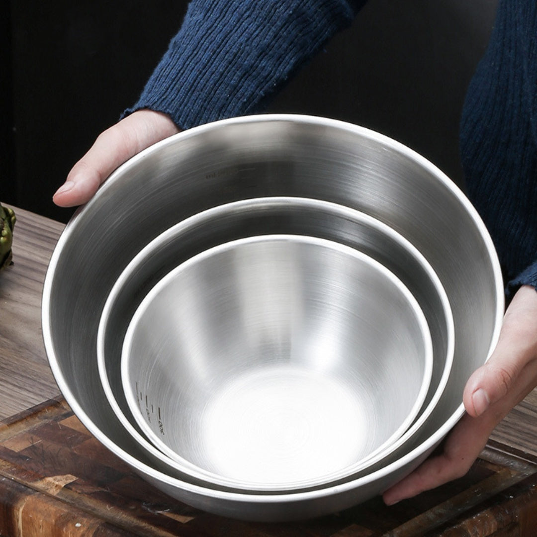 Stainless Steel Mixing Bowl with Measuring Guide, Durable, Food Safe, Versatile