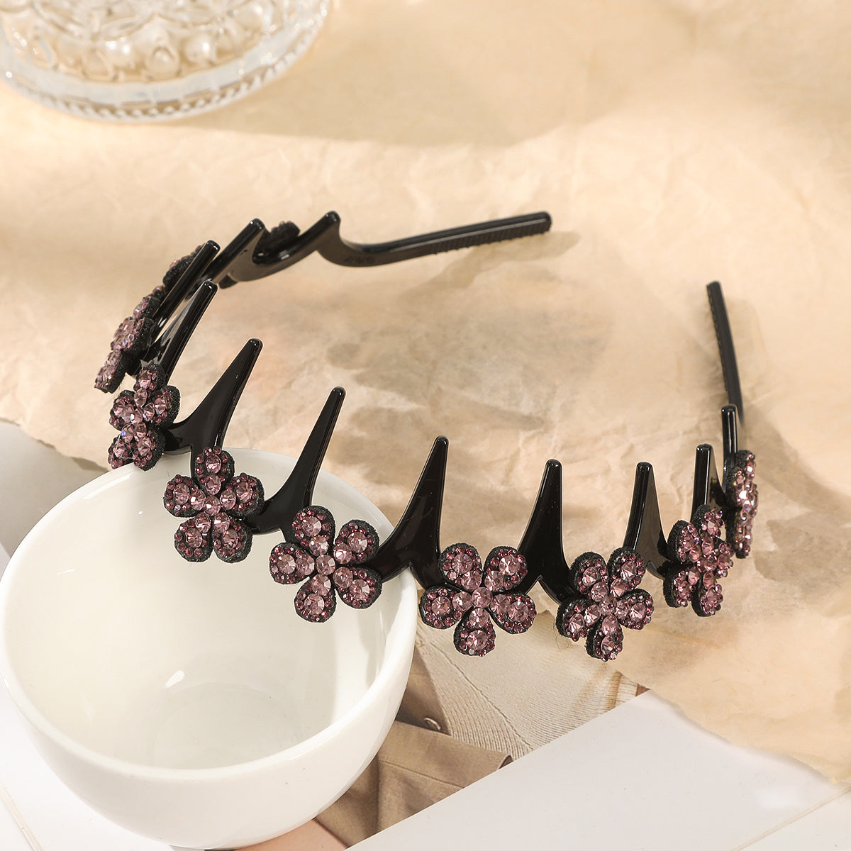 Women Rhinestone Flower Headband Boho Style Daily Wear Washing Face Accessory