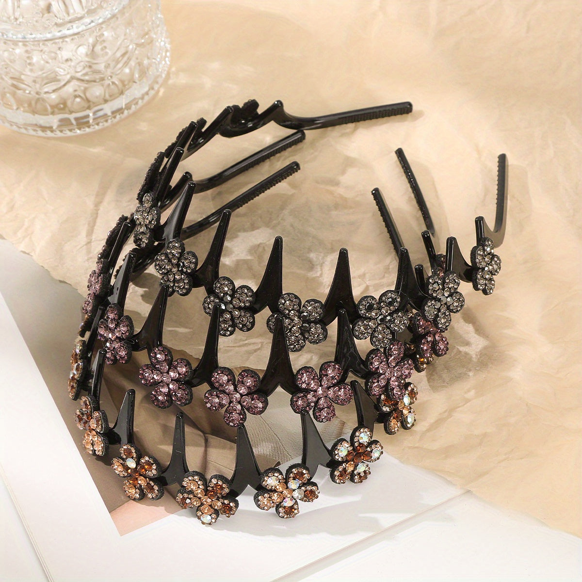 Women Rhinestone Flower Headband Boho Style Daily Wear Washing Face Accessory