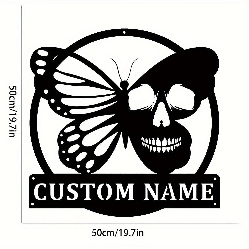 Butterfly Skull Metal Wall Art Black Iron Decor for Indoor and Outdoor Spaces