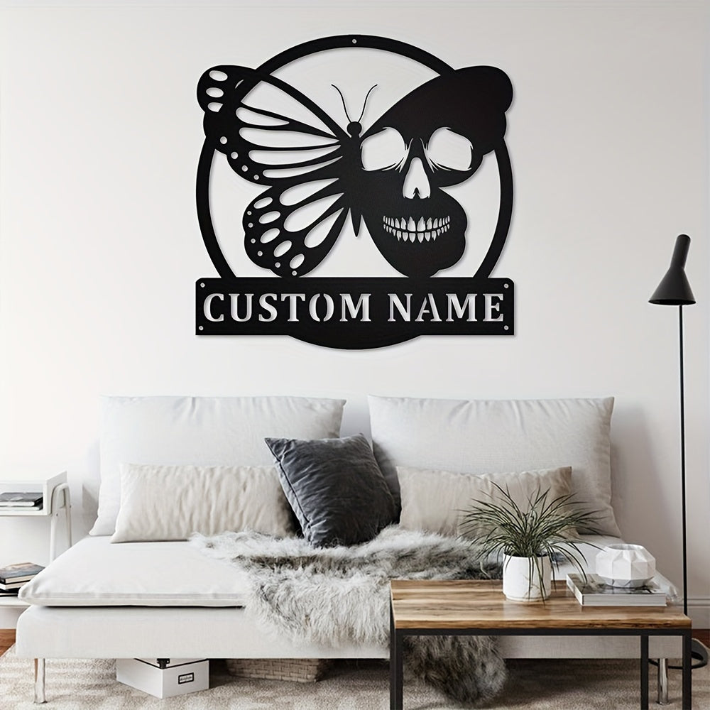 Butterfly Skull Metal Wall Art Black Iron Decor for Indoor and Outdoor Spaces