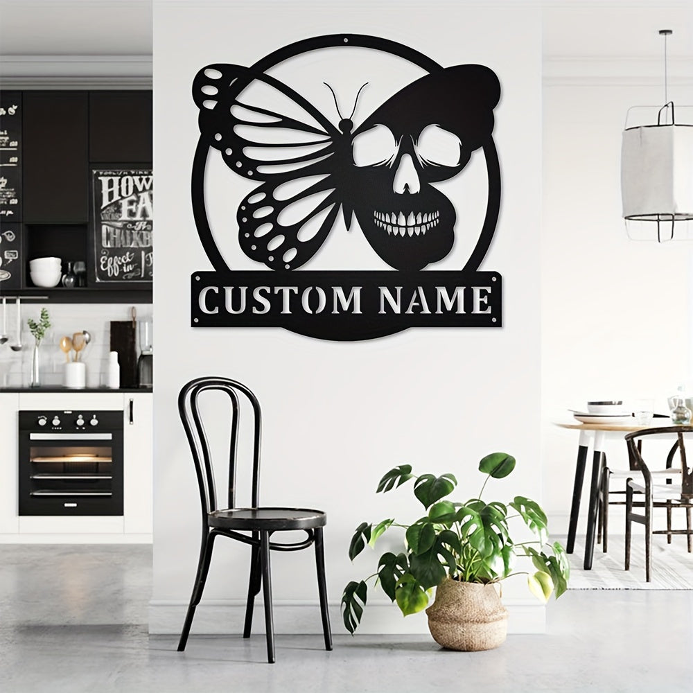 Butterfly Skull Metal Wall Art Black Iron Decor for Indoor and Outdoor Spaces