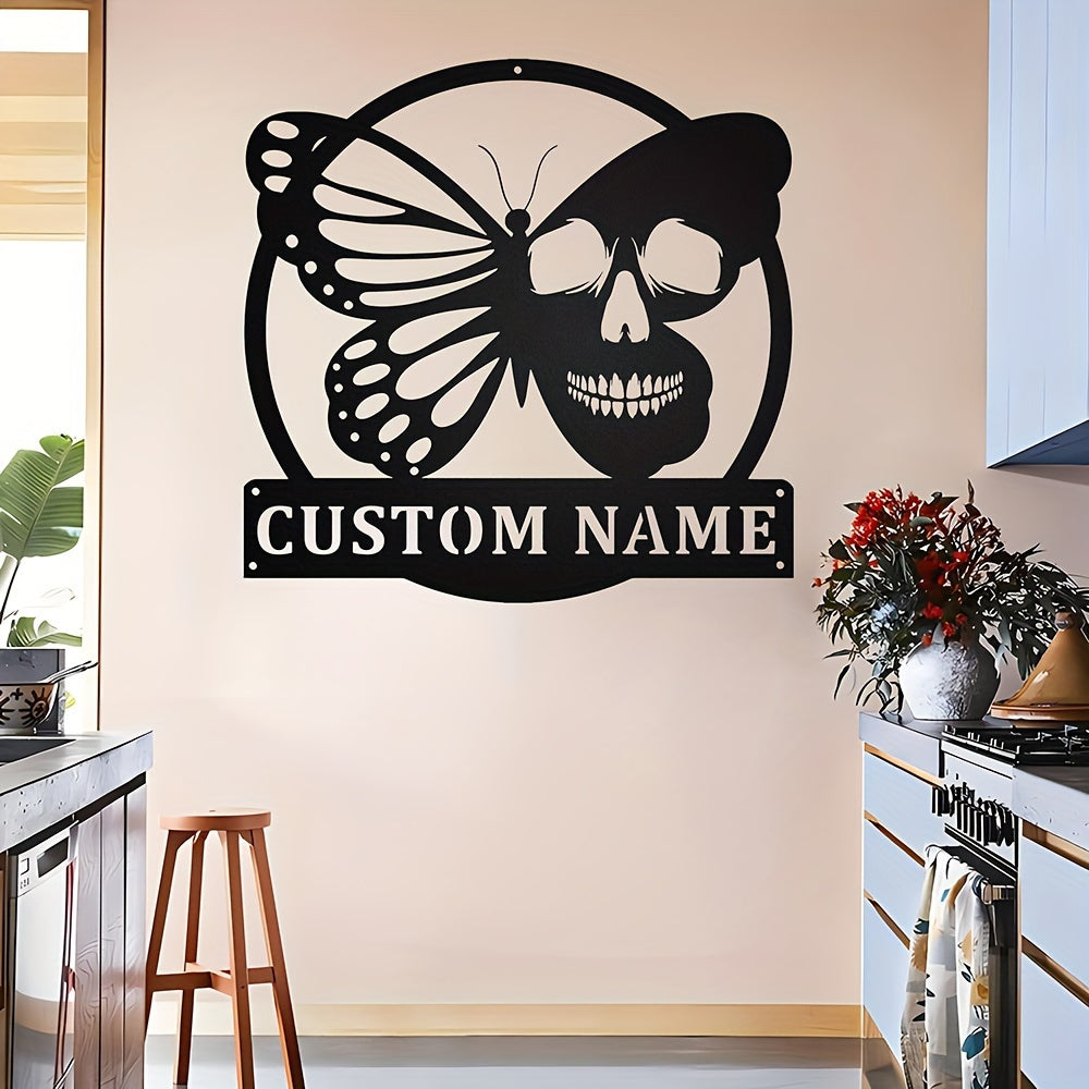 Butterfly Skull Metal Wall Art Black Iron Decor for Indoor and Outdoor Spaces