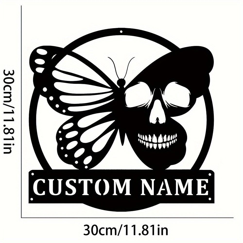 Butterfly Skull Metal Wall Art Black Iron Decor for Indoor and Outdoor Spaces