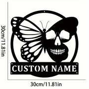 Butterfly Skull Metal Wall Art Black Iron Decor for Indoor and Outdoor Spaces