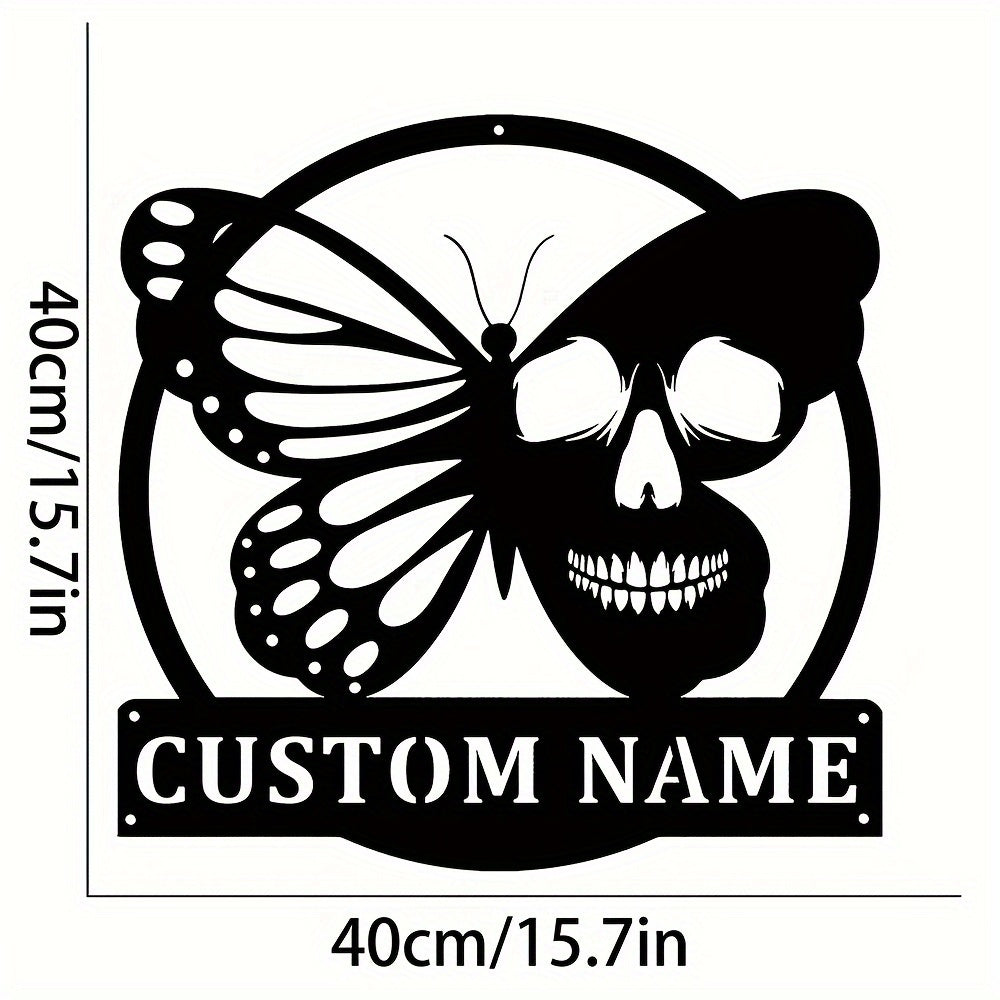 Butterfly Skull Metal Wall Art Black Iron Decor for Indoor and Outdoor Spaces