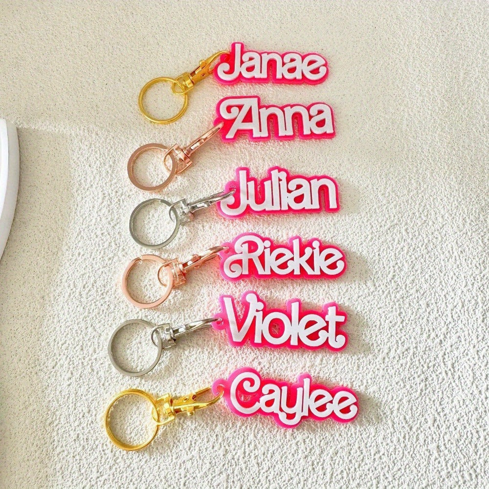 Personalized Floral Pattern Acrylic Keychain Double Layer Letter Keyring with Split Ring Gold Silver Rose Gold Back-to-School Gift
