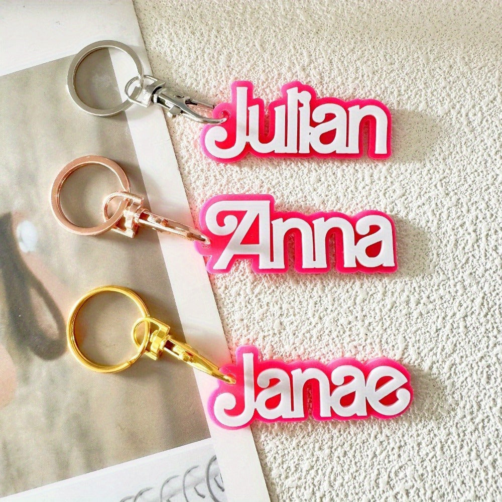 Personalized Floral Pattern Acrylic Keychain Double Layer Letter Keyring with Split Ring Gold Silver Rose Gold Back-to-School Gift