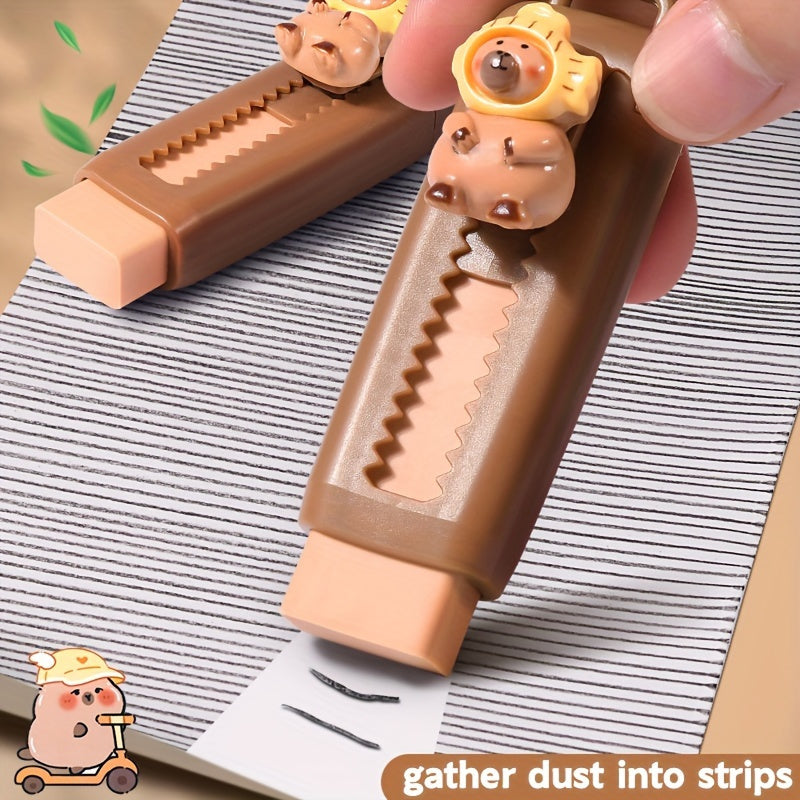 Милый набор ластиков с капибарой, из прочной синтетической резины, прямоугольный, для школы и офиса