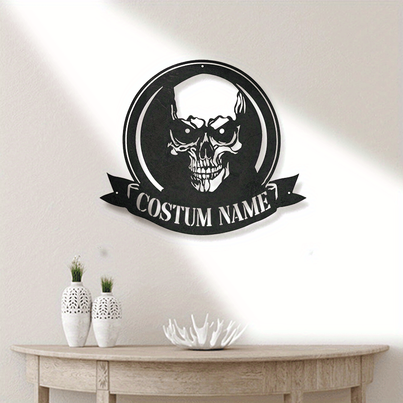 Maxsus Skull Metal Wall Sign Black Plaque Halloween Dia de los Muertos Dekor