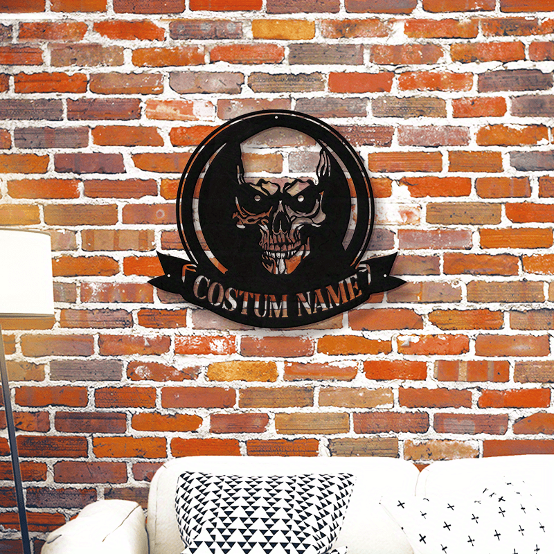 Customized Skull Metal Wall Sign Black Plaque Halloween Dia de los Muertos Decor