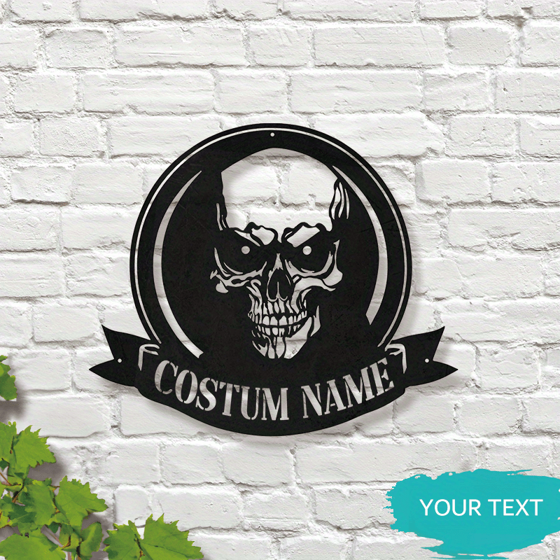 Customized Skull Metal Wall Sign Black Plaque Halloween Dia de los Muertos Decor