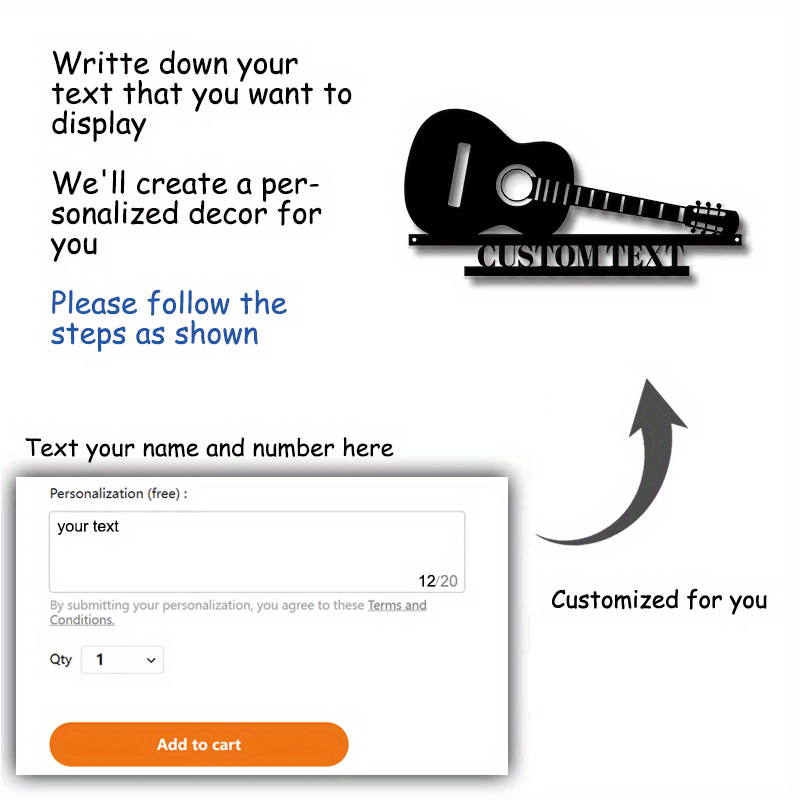 Metal Wall Art Guitar Design Custom Name Sign Home Decor Music Lover Gift