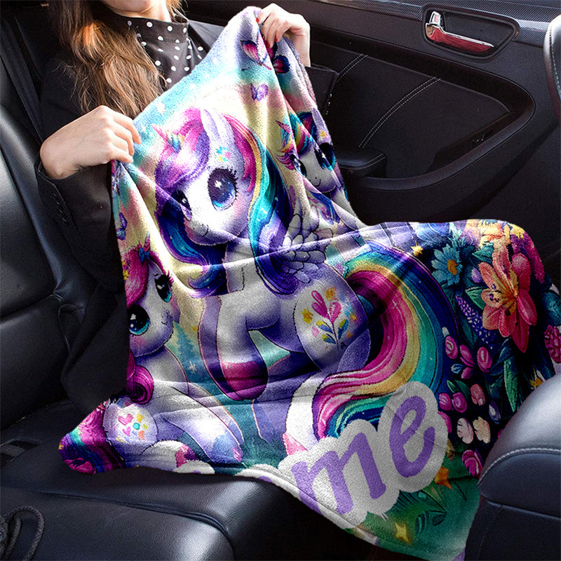 Personalized Unicorn Floral Blanket Soft Warm Cozy Napping Camping Travel Gift
