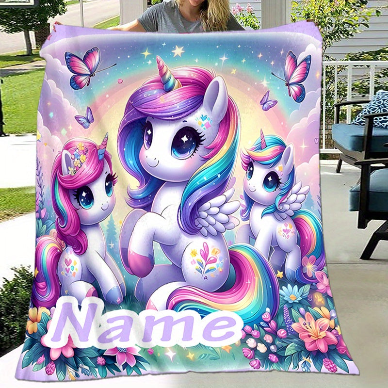 Personalized Unicorn Floral Blanket Soft Warm Cozy Napping Camping Travel Gift