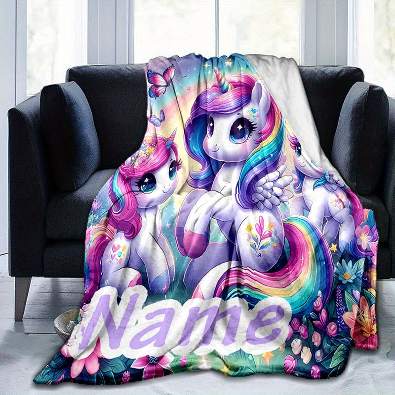 Personalized Unicorn Floral Blanket Soft Warm Cozy Napping Camping Travel Gift