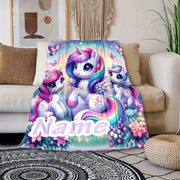 Personalized Unicorn Floral Blanket Soft Warm Cozy Napping Camping Travel Gift