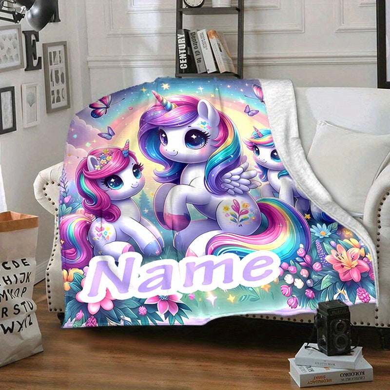 Personalized Unicorn Floral Blanket Soft Warm Cozy Napping Camping Travel Gift