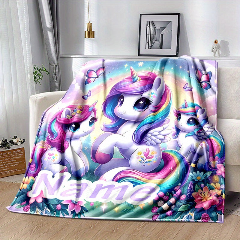 Personalized Unicorn Floral Blanket Soft Warm Cozy Napping Camping Travel Gift