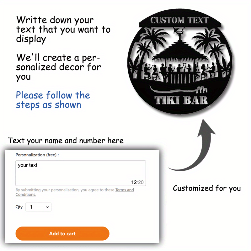 O'z matningiz bilan vintage metall Tiki bar devor bezak belgisini moslashtiring. Mustahkam temirdan tayyorlangan, bu osma eshik plakat ichki yoki tashqi foydalanish uchun mukammaldir va 14 yoshdan oshganlar uchun mos keladi.