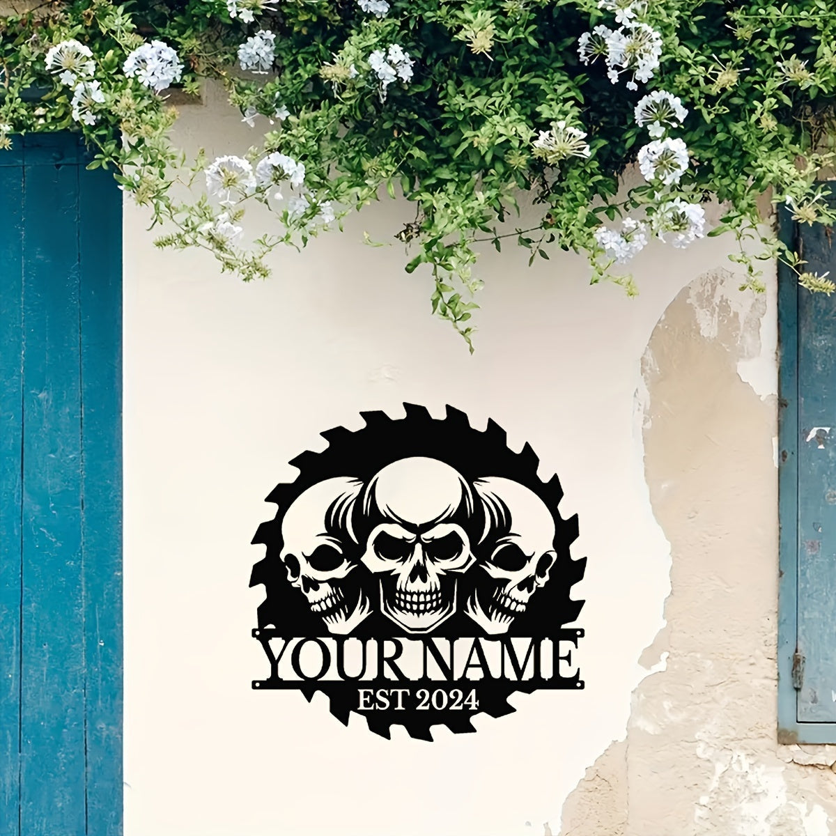 Black Iron Skull Wall Art for Adults 14+ Personalized Metal Door Sign with Name and Year