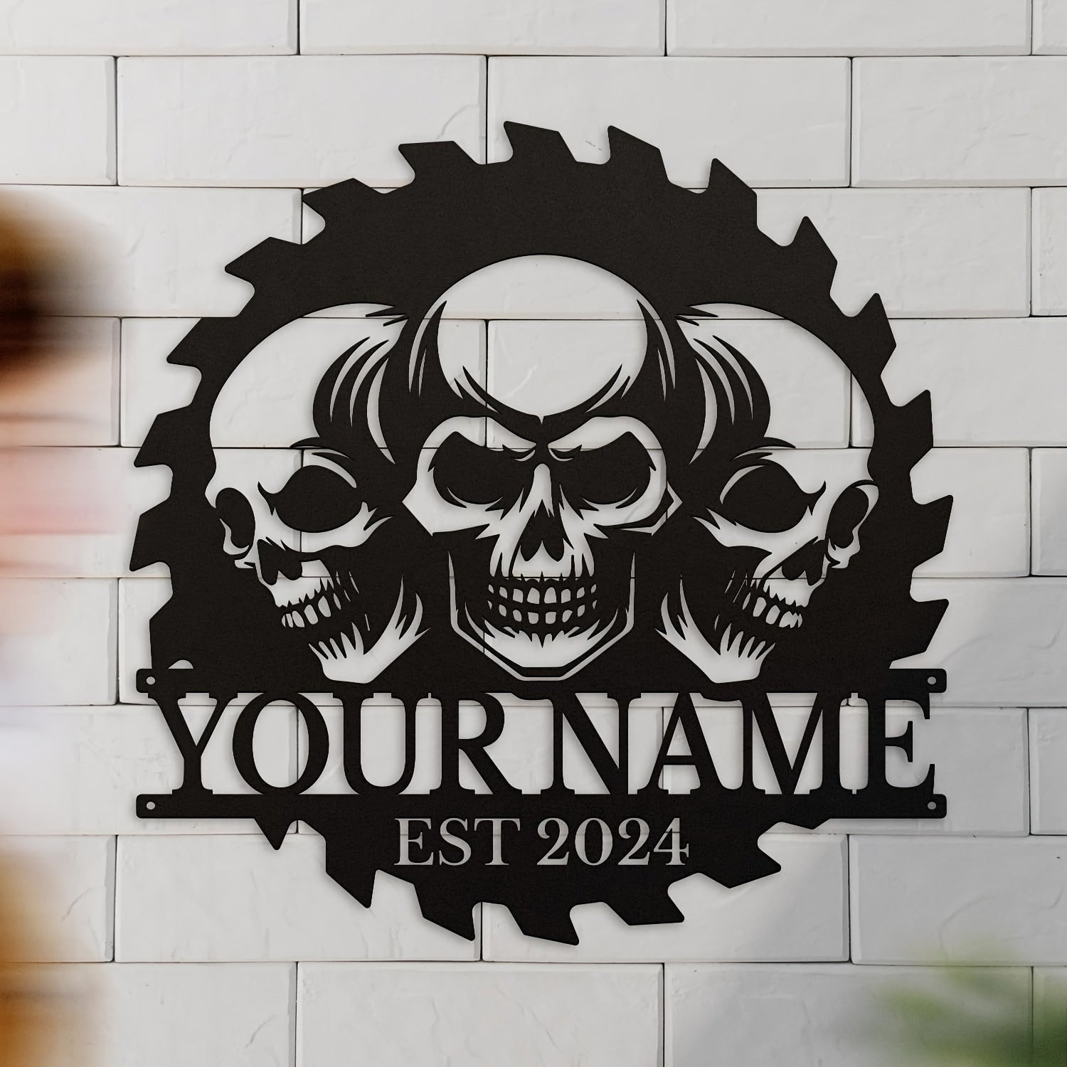 Black Iron Skull Wall Art for Adults 14+ Personalized Metal Door Sign with Name and Year
