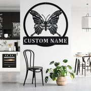 Personalized Metal Wall Art - Black Skeleton Butterfly Sign with Nameplate for Home Decor