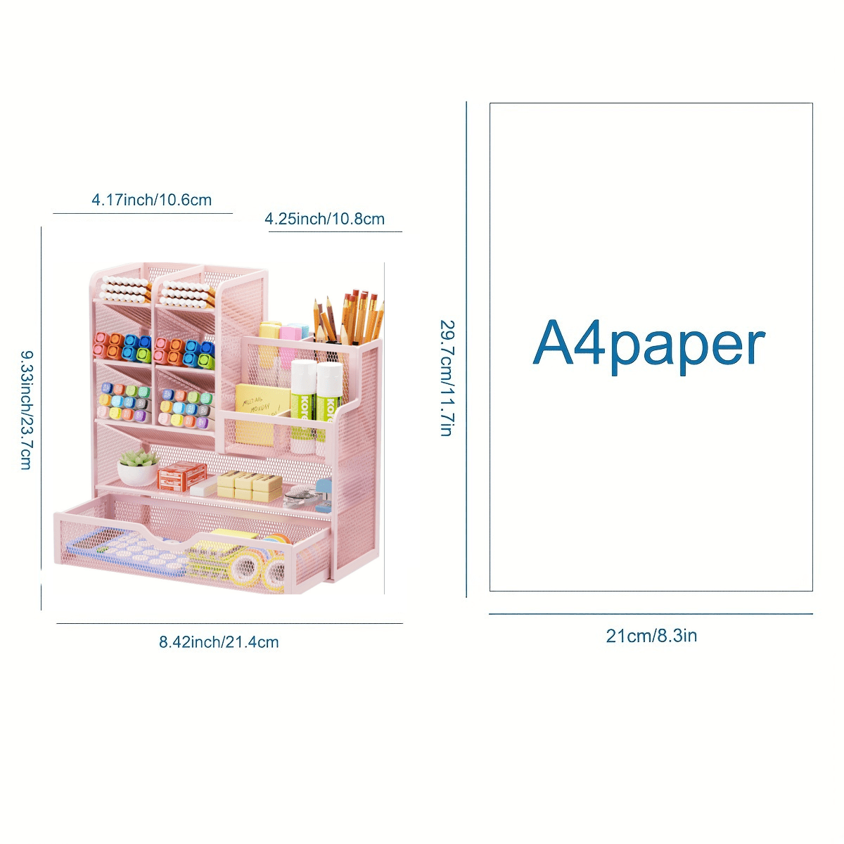 Iron Mesh Desk Organizer with Drawers for Office Supplies Stationery Holder